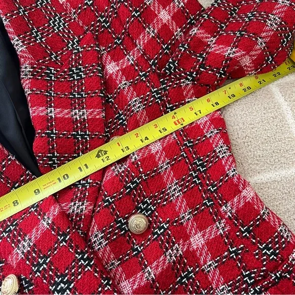 NWOT ZARA Red Plaid Tweed Double Breasted Blazer - Picture 5 of 8